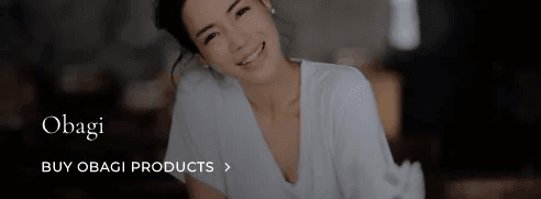 Smiling woman promoting Obagi skincare products